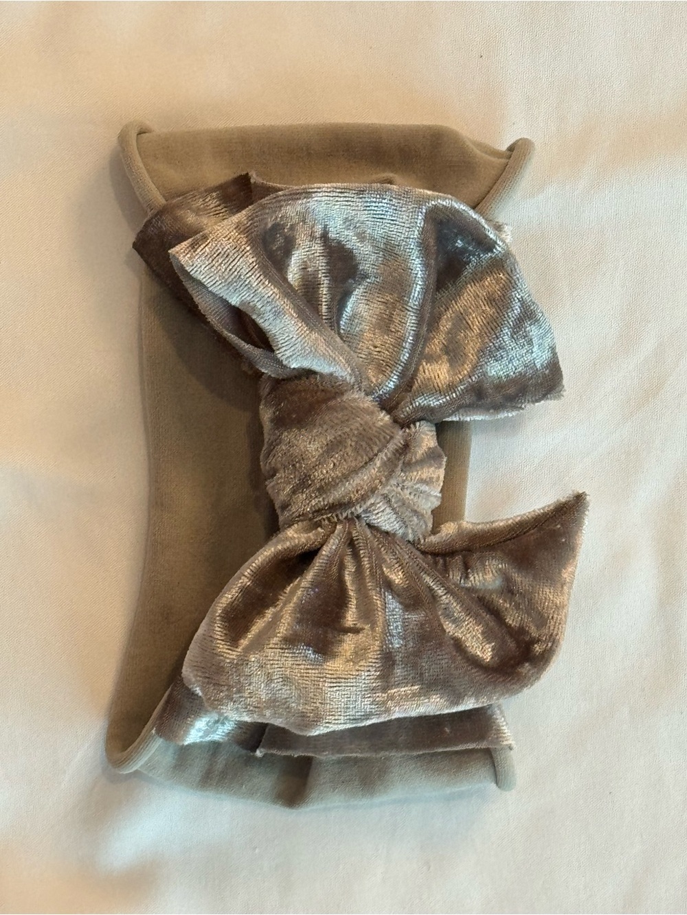 Baby Bling Taupe Headwrap with Metallic Champagne Velvet Bow | One Size